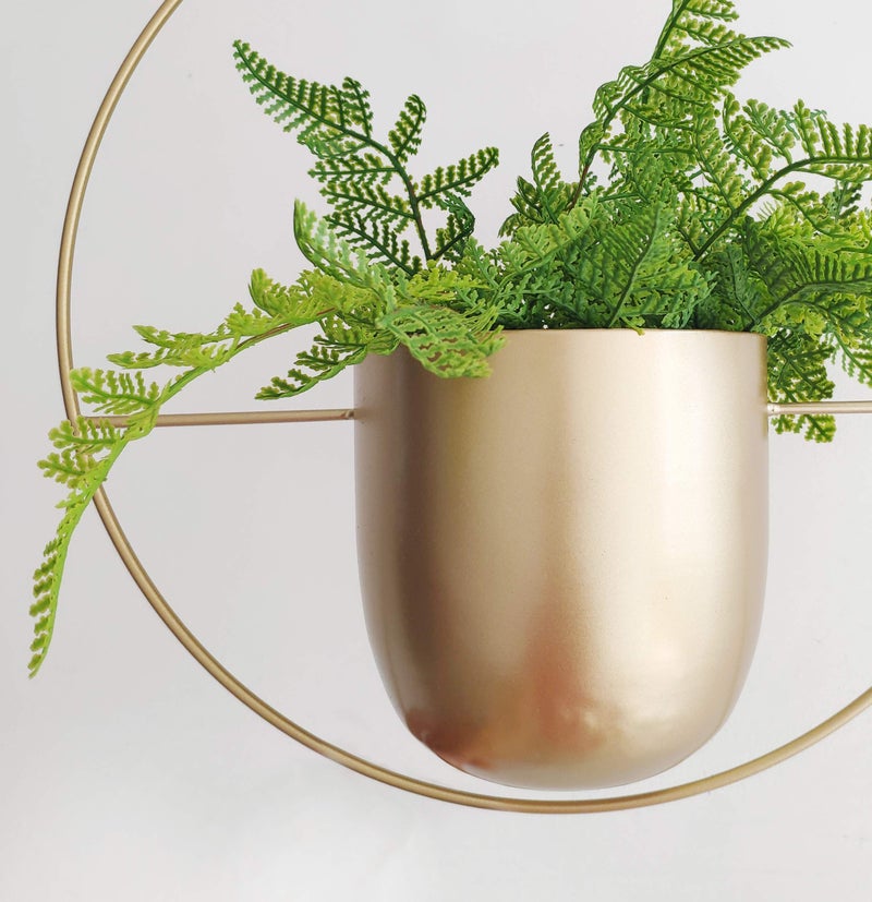 RISEON Boho Gold Metal Plant Hanger,Metal Wall and Ceiling Hanging Planter, Modern Planter, Mid Century Flower Pot Plant Holder, Minimalist Planter for Indoor Outdoor Home Decor - Image 3